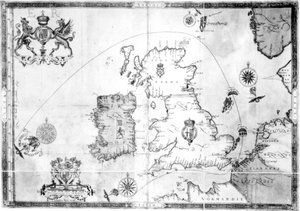 Kaart met de route van de Armada-vloot, gegraveerd door Augustine Ryther, 1588